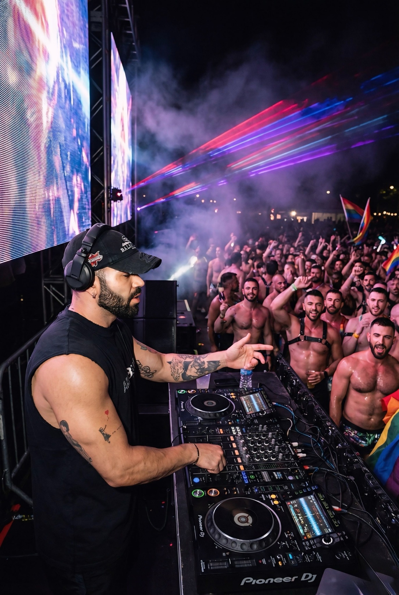 DJ Adriano Dolce pointing while performing live